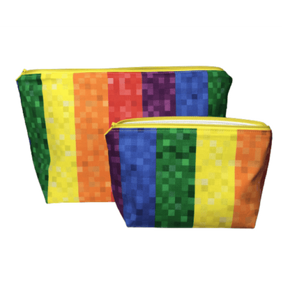 set of two rainbow makeup bags with pixelated coloring