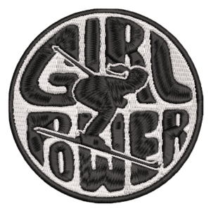 black and white girl power downhill skiing iron on patch