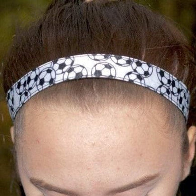 soccer headband with overlapping black and white soccer balls
