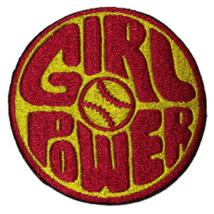 gold and red girl power softball iron on patch