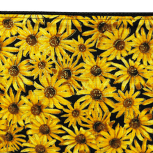 Load image into Gallery viewer, sunflower fabric with many yellow flowers on black background
