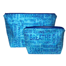 Load image into Gallery viewer, two blue swim themed cosmetic bags

