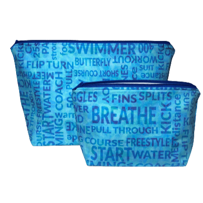 two blue swim themed cosmetic bags