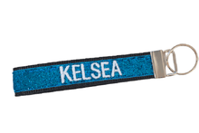 Load image into Gallery viewer, teal personalized keychains for her with name Kelsea in white
