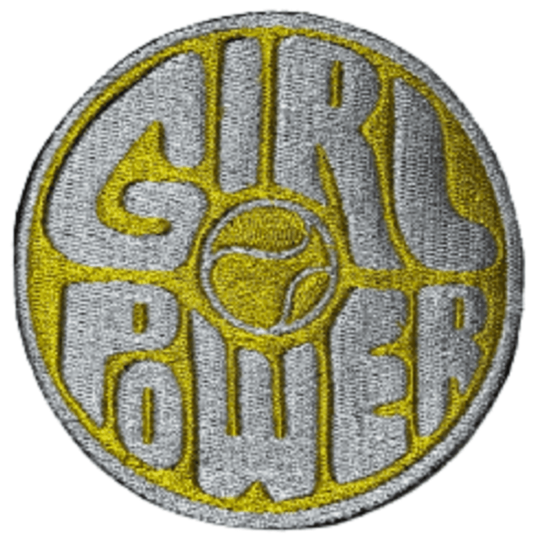 yellow and white girl power tennis iron on patch
