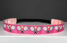Load image into Gallery viewer, pink tennis headband with tennis rackets
