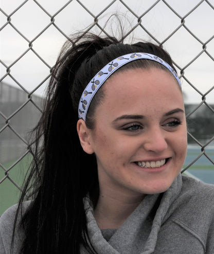 white tennis headband on model front view