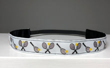 Load image into Gallery viewer, white tennis headband with crossed tennis raquets

