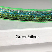 Load image into Gallery viewer, skinny glitter green and silver headband
