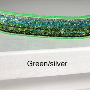 skinny glitter green and silver headband