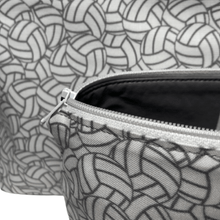 Load image into Gallery viewer, close view of inside gray fabric of white and gray volleyball bag with white zipper
