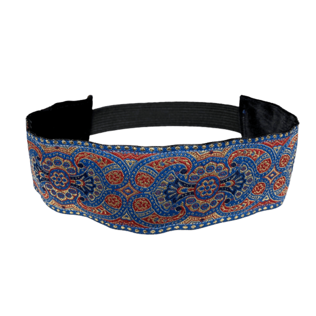 wide embroidered blue and red headband