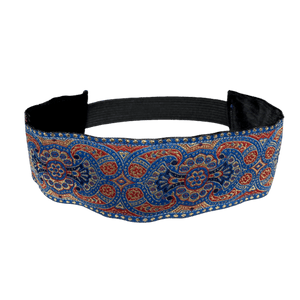 wide embroidered blue and red headband