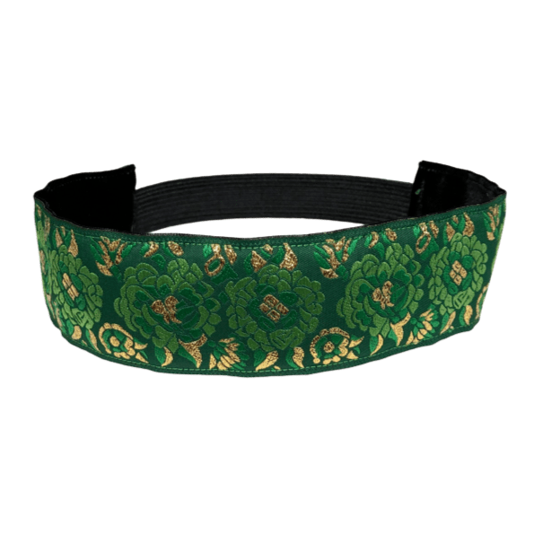 wide green and gold floral headband
