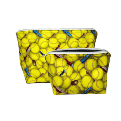 yellow softball makeup bag set of two